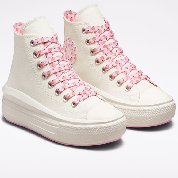 BLACK FRI SALE 🍑PEACH PATTERN! egret converse hi top cherry women 10 shoe platf - Picture 2 of 10